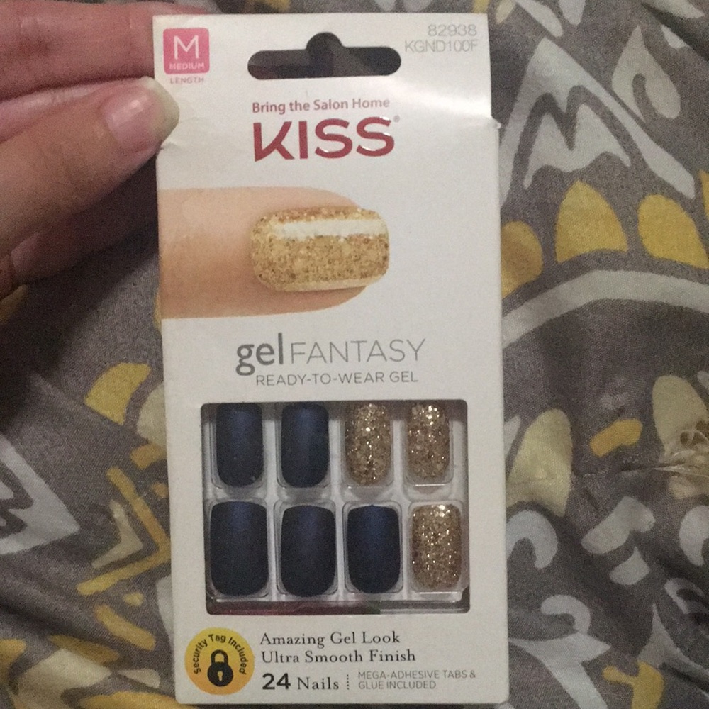 Gel fantasy ready to wear gel 24 nails blue and gold
